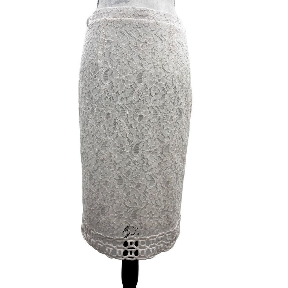 Spense White Lace Knee-Length Pencil Skirt size medium